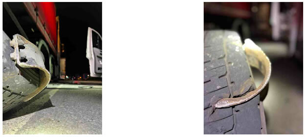 metal embedded in truck tyre